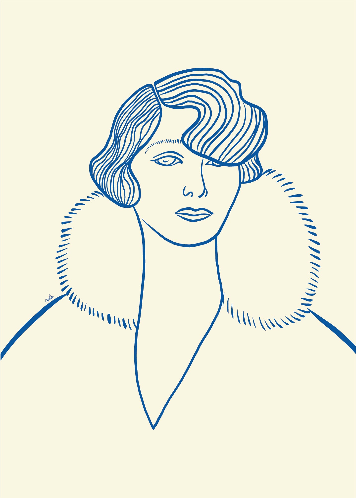 Strektegning av kvinne i blåtoner. Poster