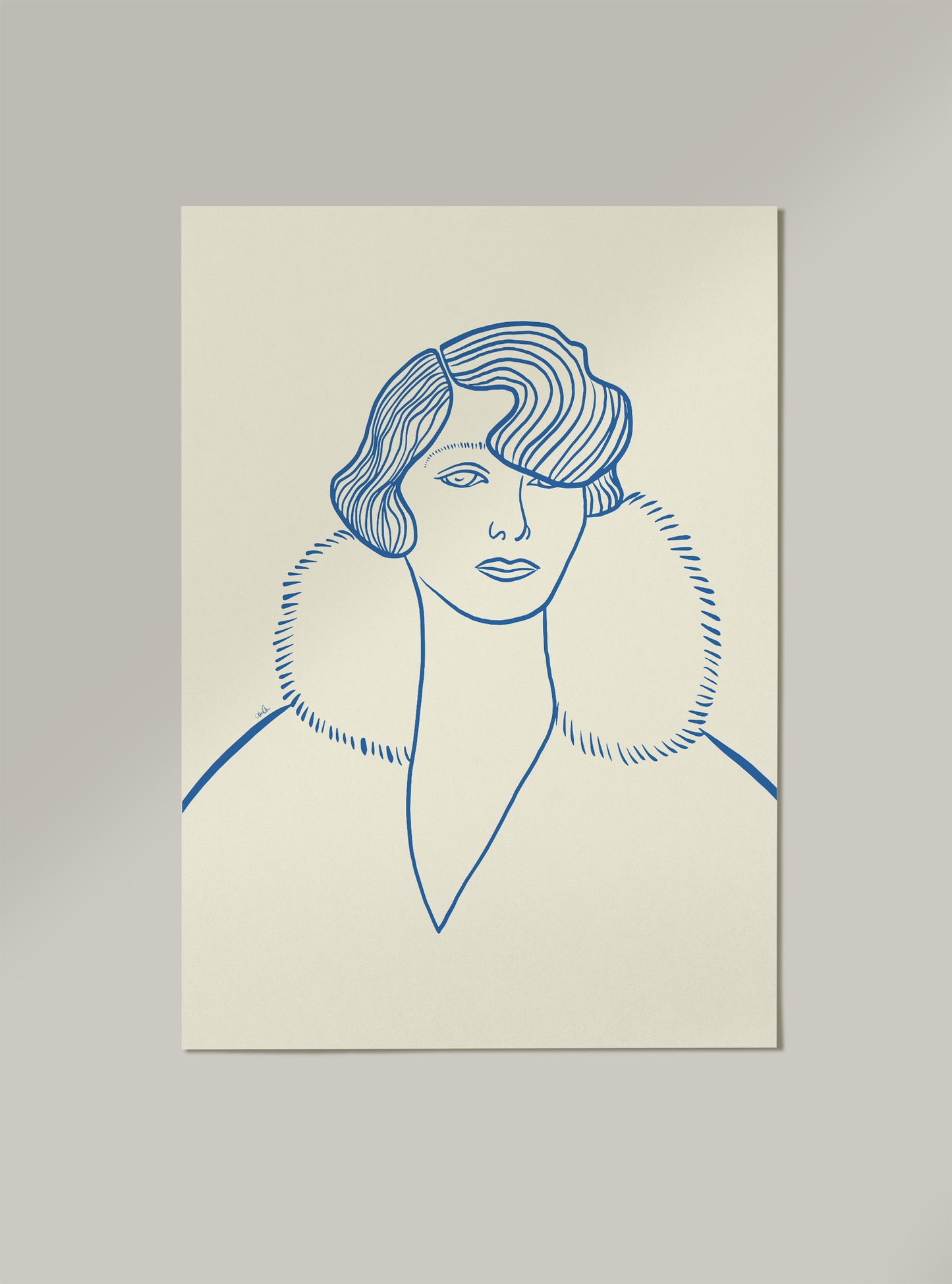 Strektegning av kvinne, blåtoner. Poster